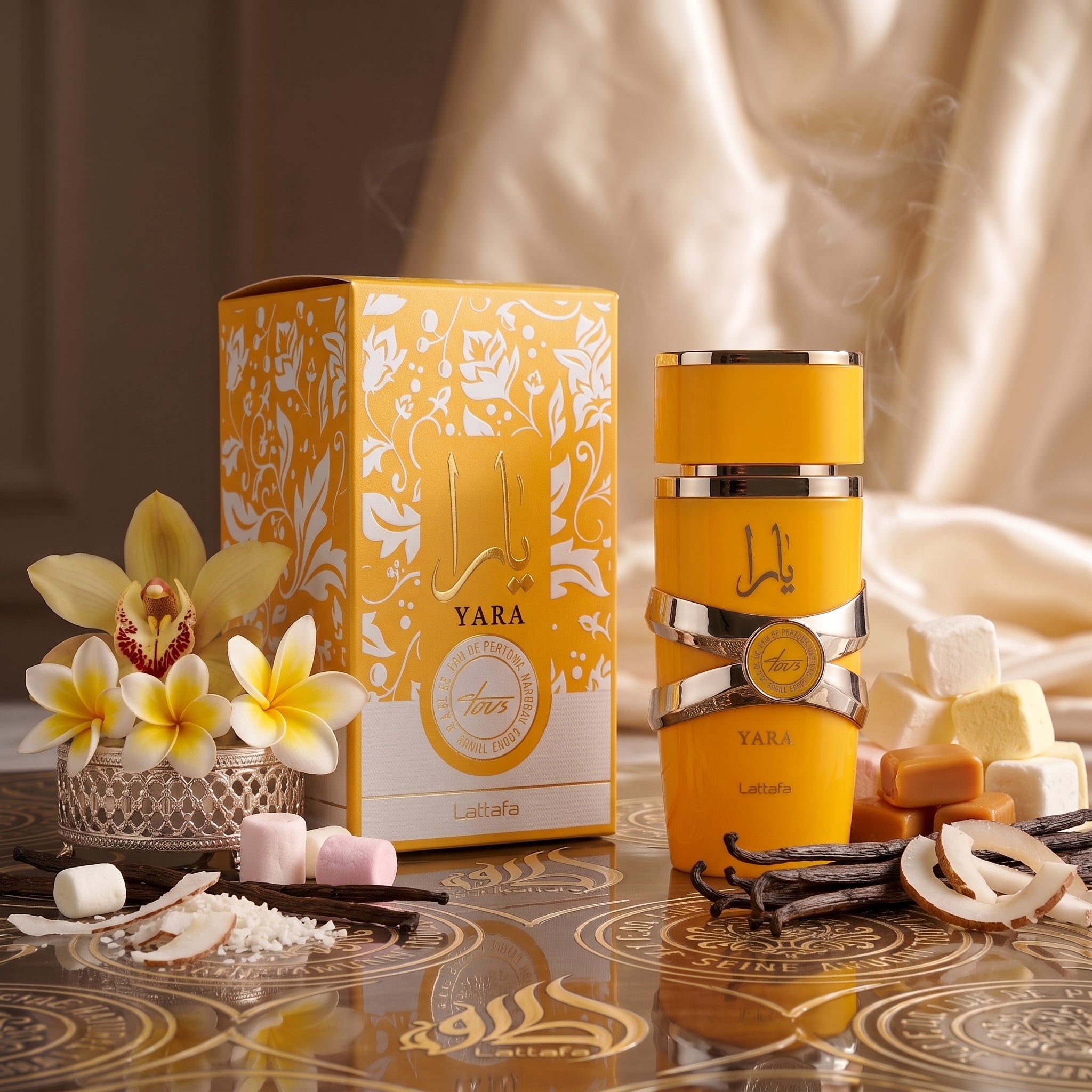 Shop original Lattafa Yara Tous (Yellow) Eau De Parfum 100ml at Alsahar Oud. A viral tropical gourmand scent with rich mango, passionfruit, and vanilla notes. Fast UK tracked dispatch.